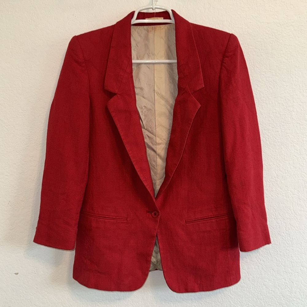 JOS. A BANK WOMENS LINEN BLAZER RED OVERSIZED VINTAGE LINED
